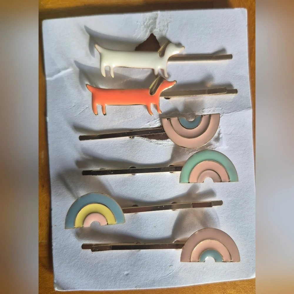 Meri Meri Sausage Dogs & Rainbows Hair Slides For Girls,6 Pcs.